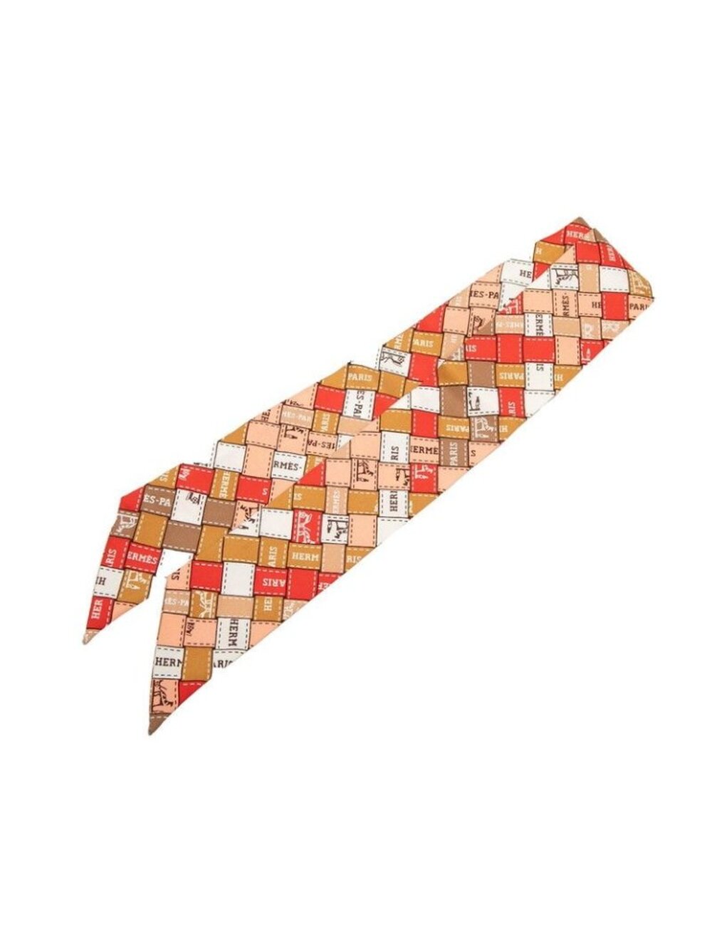 Hermes Twilly Bolduc Check Au Carre Scarf Red Multicolor Silk